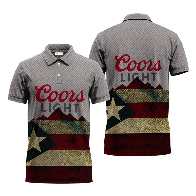 Coors Light Distressed Puerto Rican Flag Vintage Polo Shirt, Coors Light Puerto Rican Flag Golf Polo Shirt, Coors Light 3d Print Men's Polo Shirt
