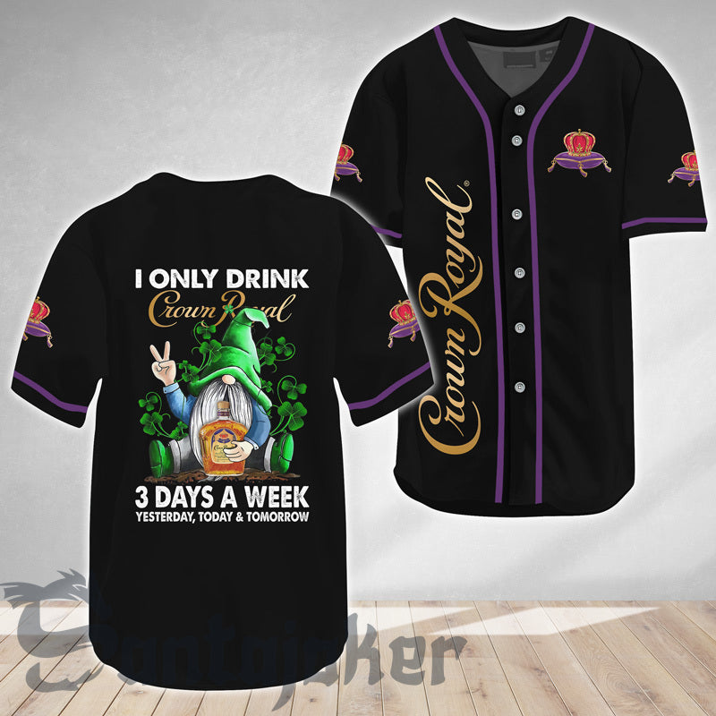 St. Patricks I Only Drink Crown Royal Baseball Jersey Shirts, Patricks Gnome Crown Royal Baseball Jersey, Crown Royal Black Jersey Shirt