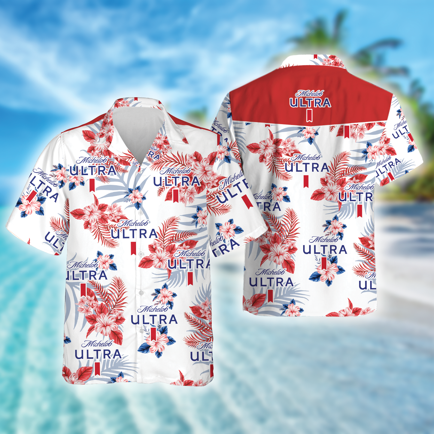 Tropical Floral Michelob Ultra Light Beer Hawaiian Shirt, Michelob Ultra Beer Aloha Summer Beach Shirt, Michelob Ultra Button Down Hawaiian Shirt