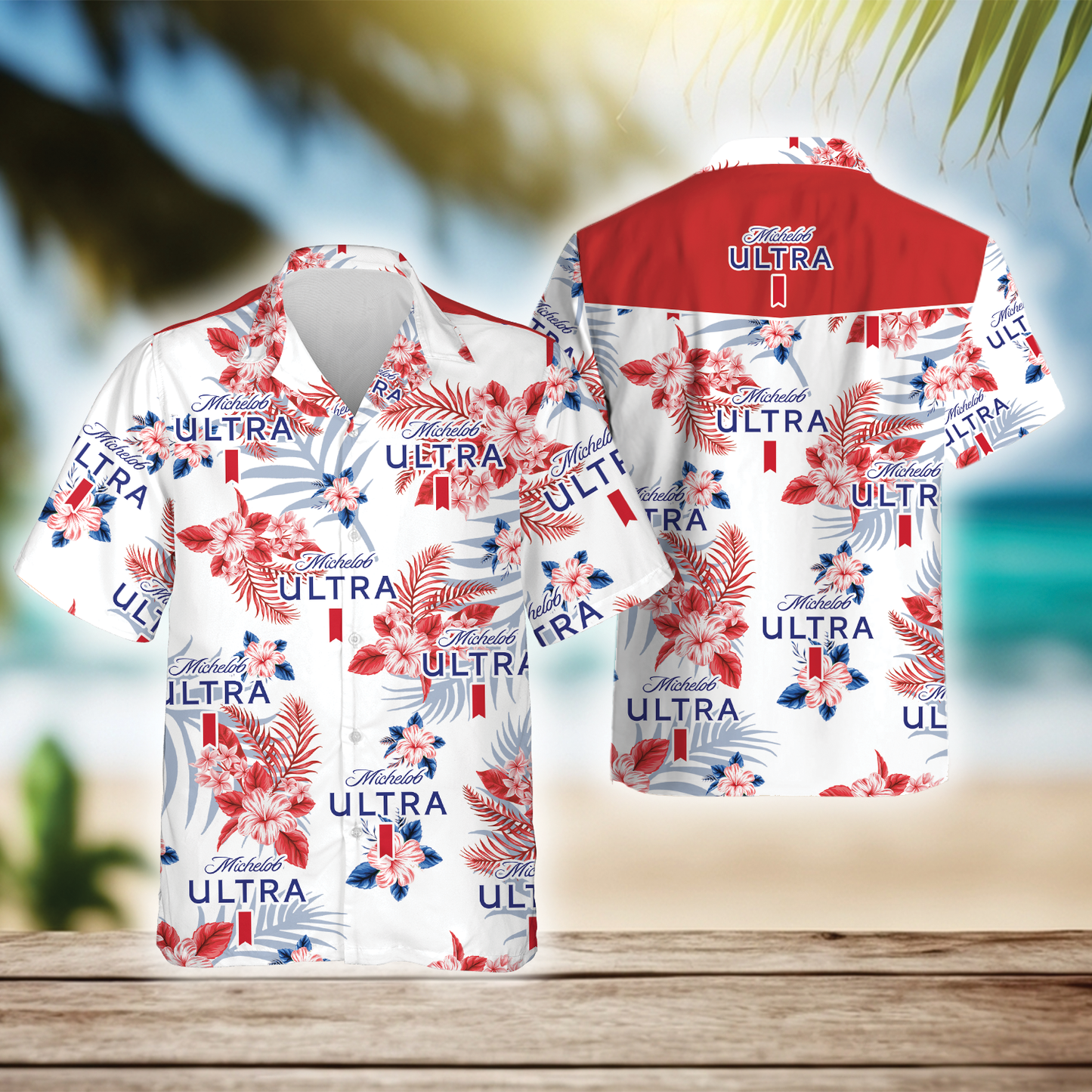 Tropical Floral Michelob Ultra Light Beer Hawaiian Shirt, Michelob Ultra Beer Aloha Summer Beach Shirt, Michelob Ultra Button Down Hawaiian Shirt