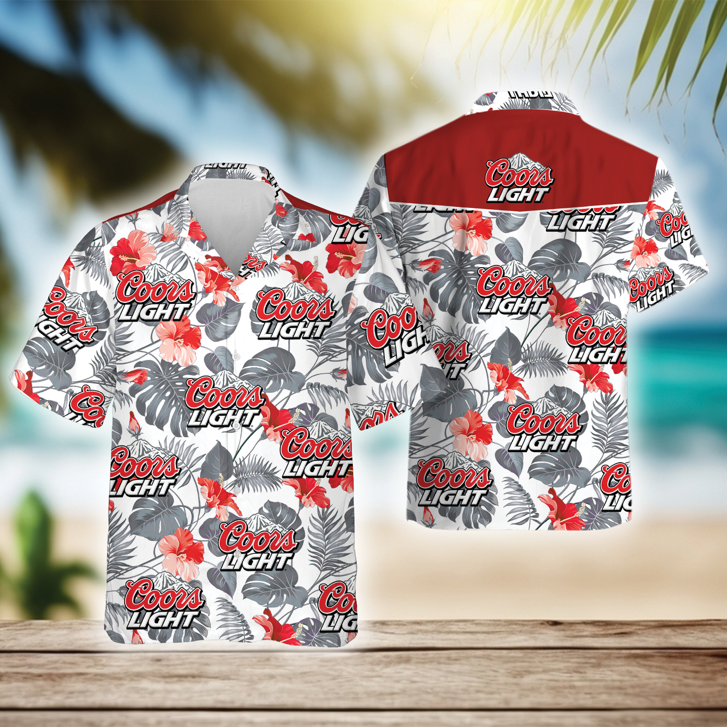 Tropical Red Hibiscus Coors Light Beer Hawaiian Shirt, Coors Light Beer Aloha Summer Beach Shirt, Tropical Coors Light Button Down Hawaiian Shirt