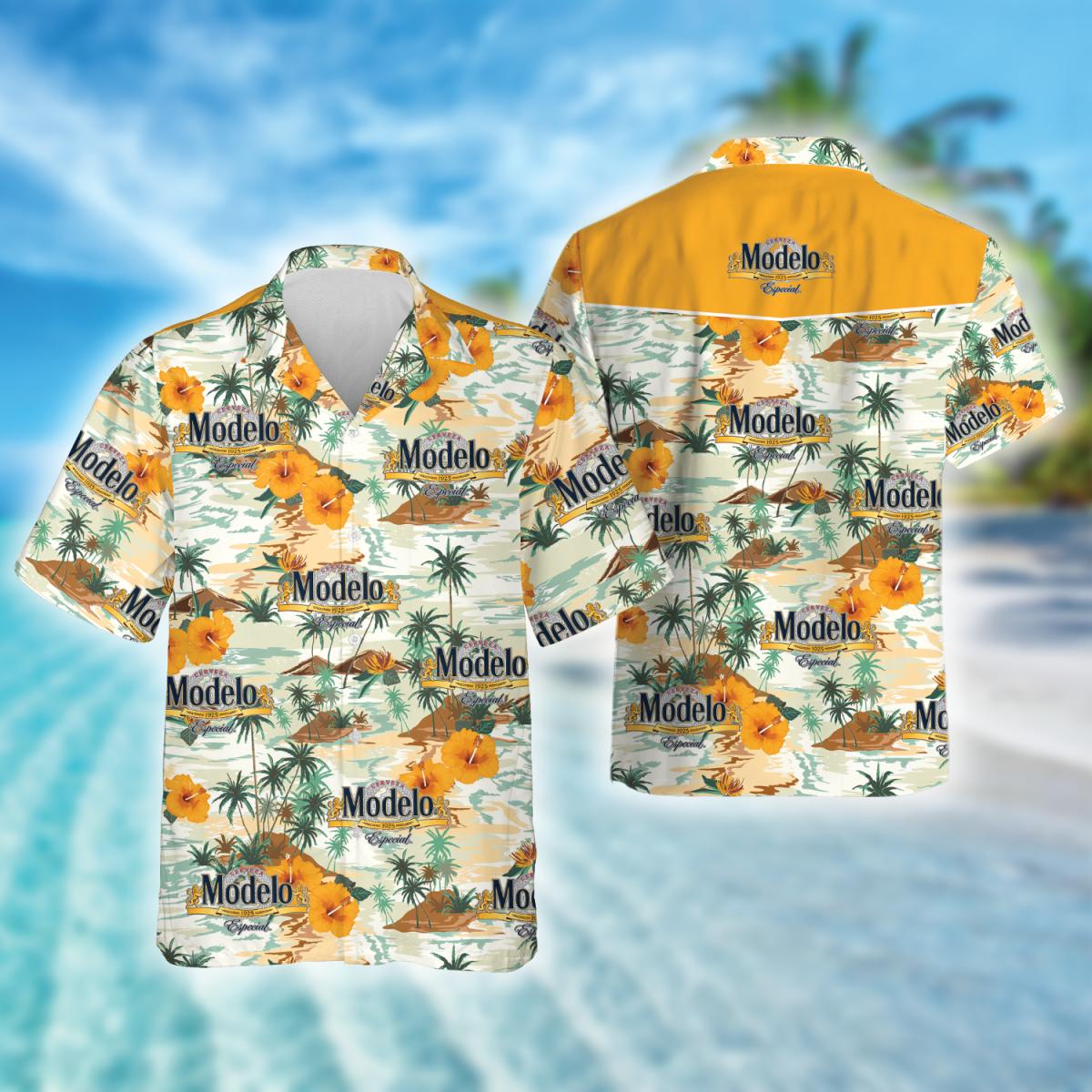 Tropical Island Modelo Especial Beer Hawaiian Shirt, Modelo Especial Beer Aloha Summer Beach Shirt, Modelo Especial Button Down Hawaiian Shirt