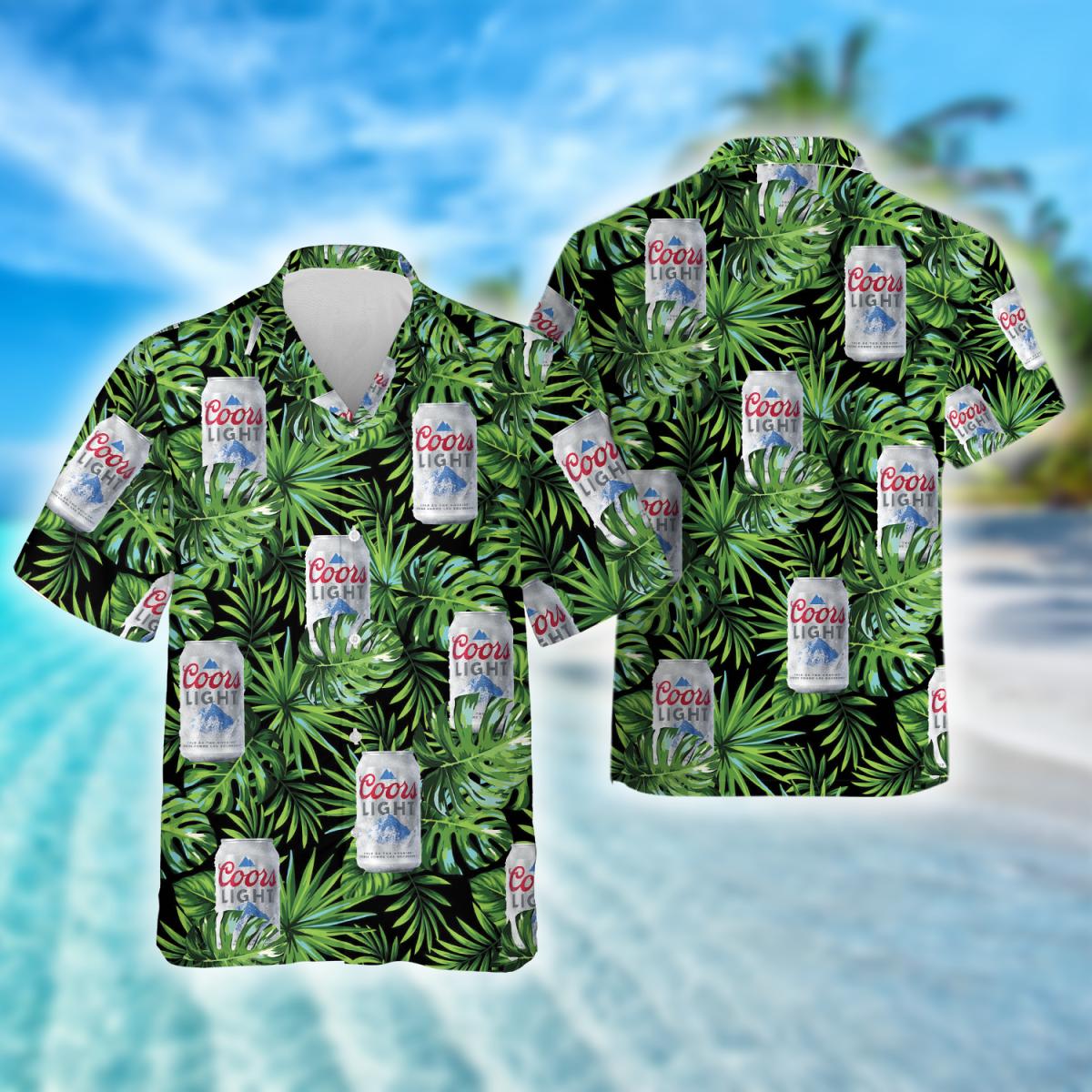 Tropical Leaves Pattern Coors Light Beer Hawaiian Shirt, Coors Light Beer Aloha Summer Beach Shirt, Coors Light Beer Button Down Hawaiian Shirt