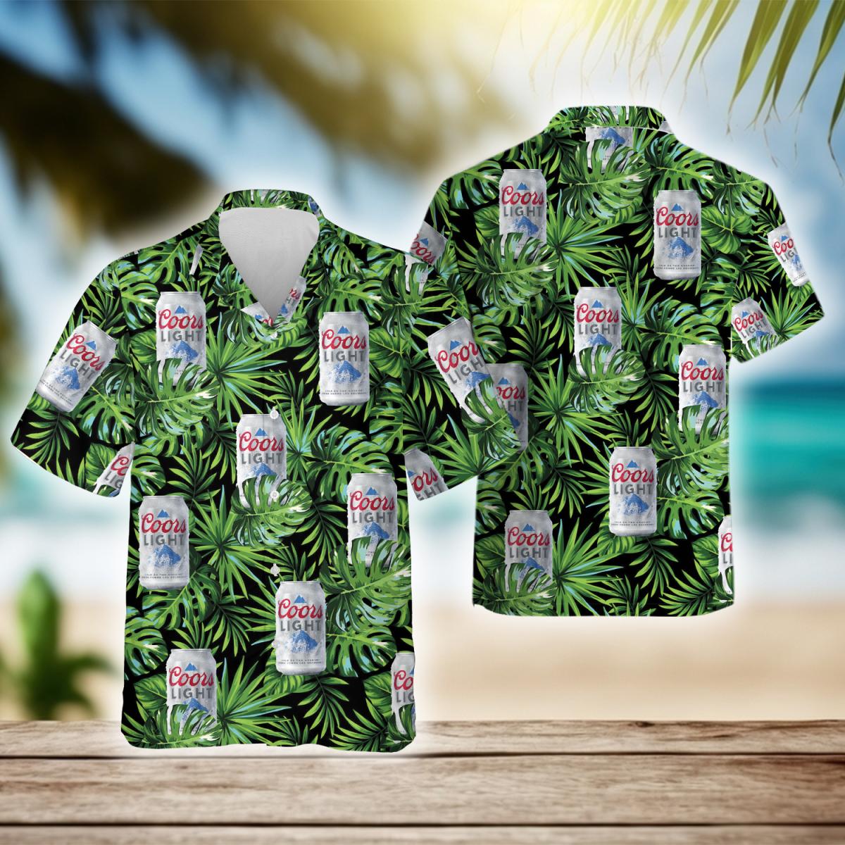 Tropical Leaves Pattern Coors Light Beer Hawaiian Shirt, Coors Light Beer Aloha Summer Beach Shirt, Coors Light Beer Button Down Hawaiian Shirt