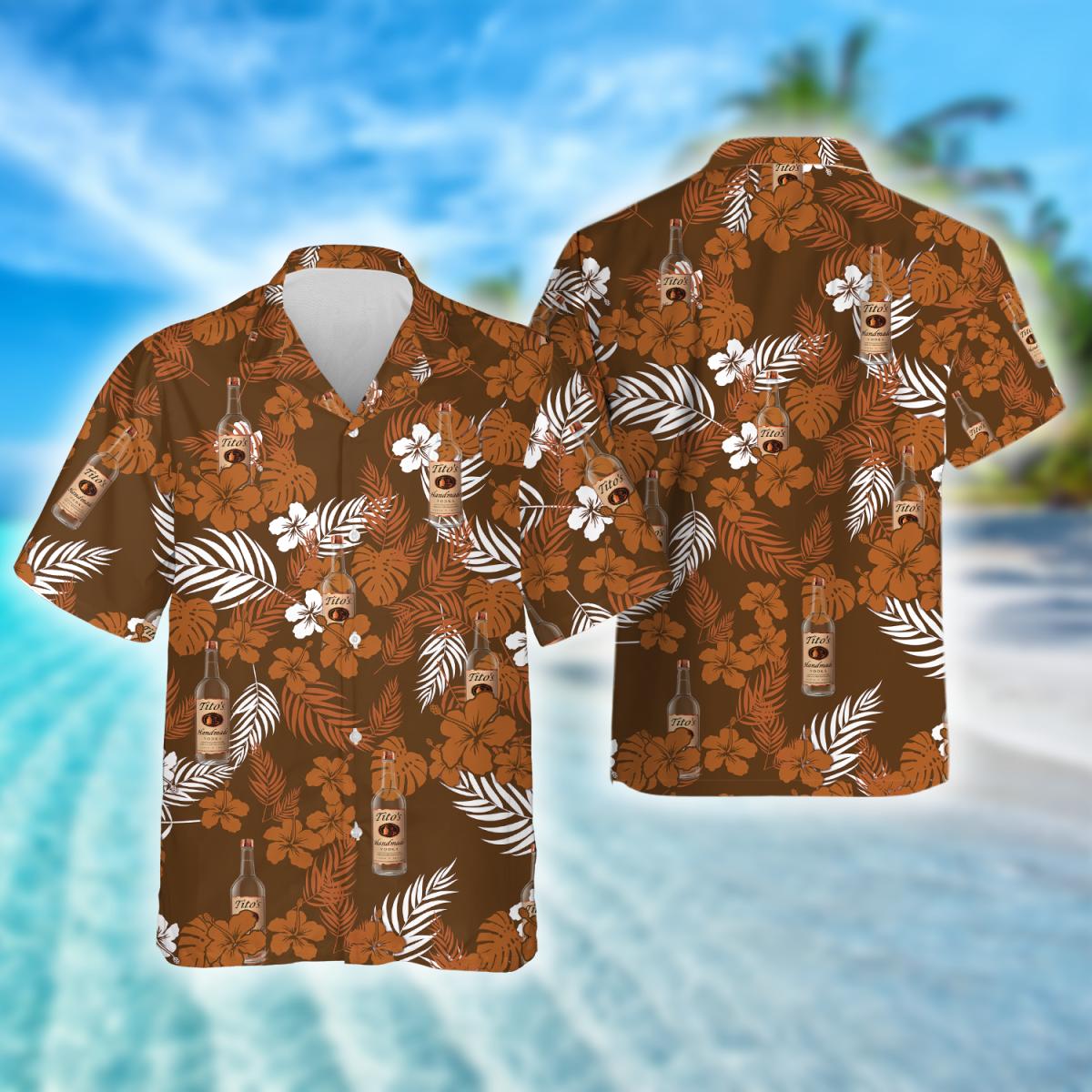 Tropical Tito's Handmade Vodka Vintage Hawaiian Shirt, Tito's Vodka Aloha Summer Beach Shirts, Tito's Handmade Button Down Hawaiian Shirts
