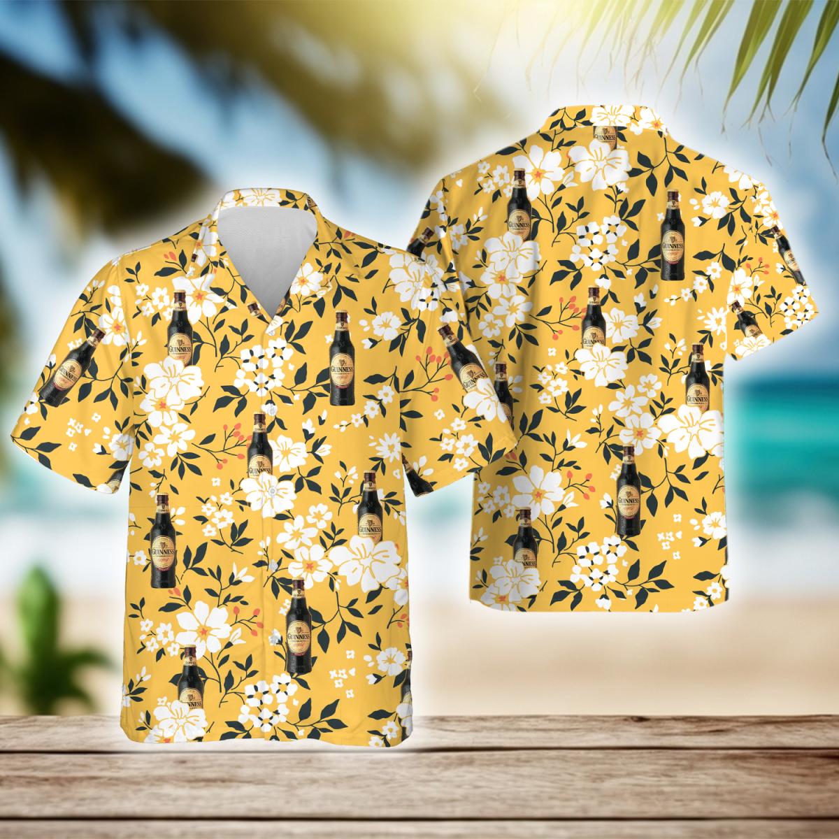 Tropical Flowers Guinness Beer Hawaiian Shirt, Guinness Beer Aloha Summer Beach Shirts, Guinness Beer Floral Button Down Hawaiian Shirts