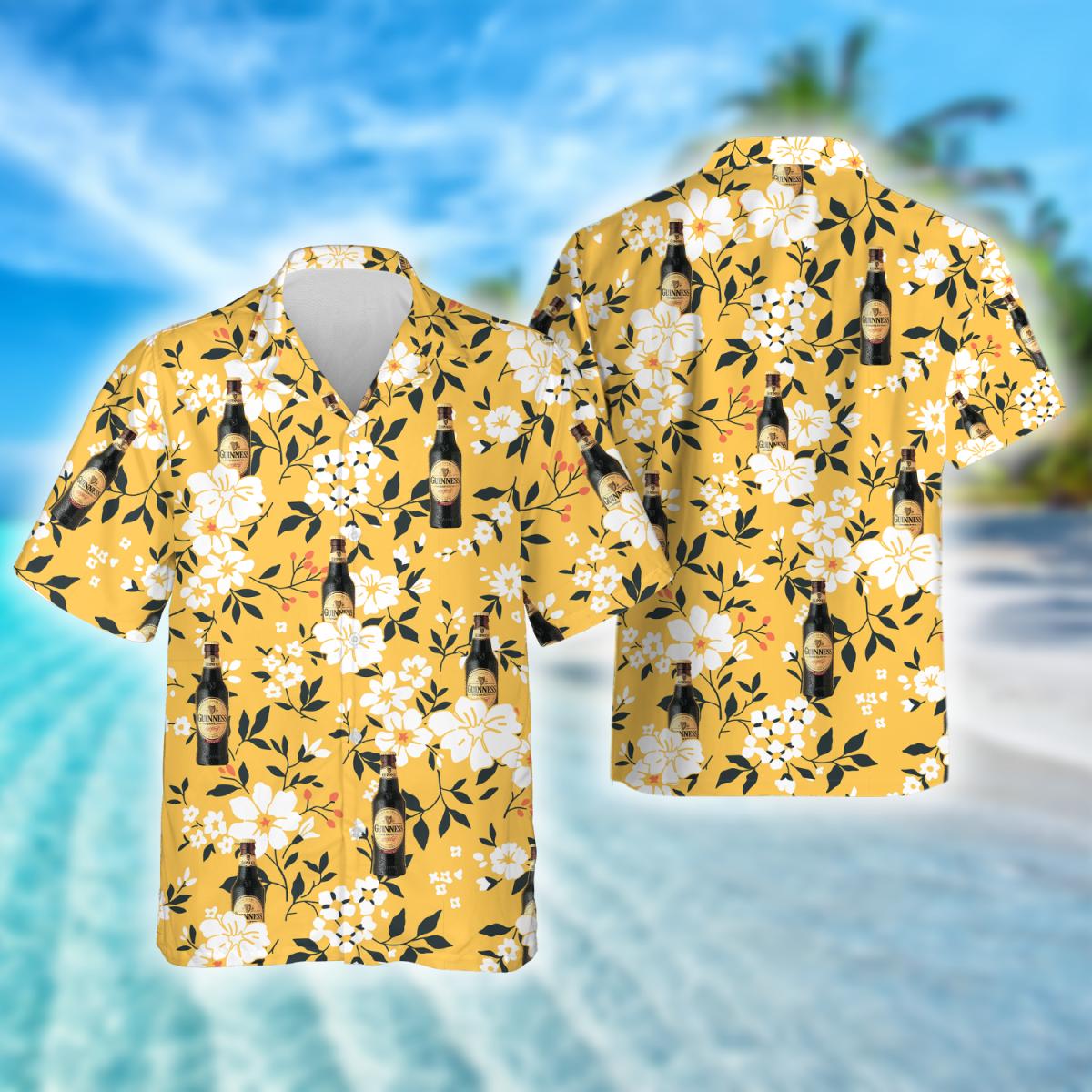 Tropical Flowers Guinness Beer Hawaiian Shirt, Guinness Beer Aloha Summer Beach Shirts, Guinness Beer Floral Button Down Hawaiian Shirts