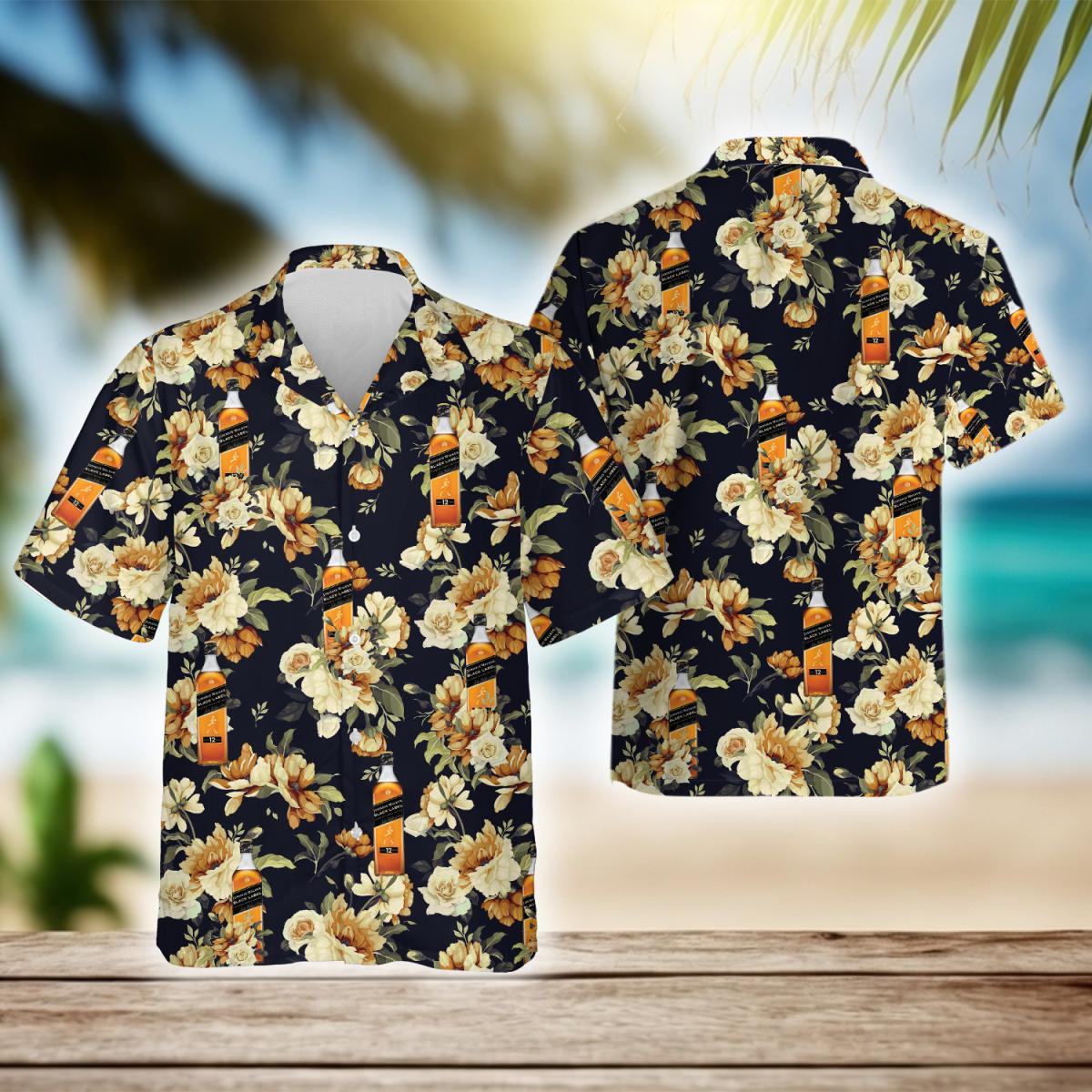 Vintage Flowers Johnnie Walker Whisky Hawaiian Shirt, Johnnie Walker Whisky Aloha Summer Shirts, Johnnie Walker Whisky Button Up Hawaiian Shirt
