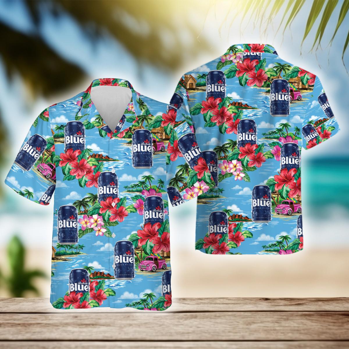 Tropical Island Labatt Blue Beer Aloha Hawaiian Shirt, Labatt Blue Beer Aloha Summer Beach Shirts, Labatt Blue Beer Button Down Hawaiian Shirt