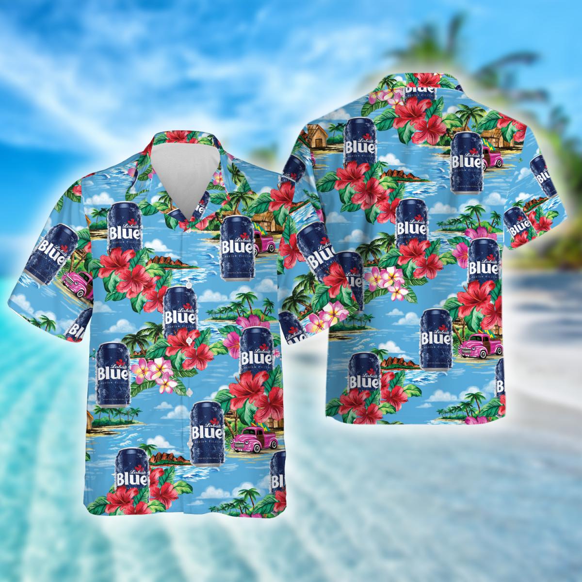 Tropical Island Labatt Blue Beer Aloha Hawaiian Shirt, Labatt Blue Beer Aloha Summer Beach Shirts, Labatt Blue Beer Button Down Hawaiian Shirt