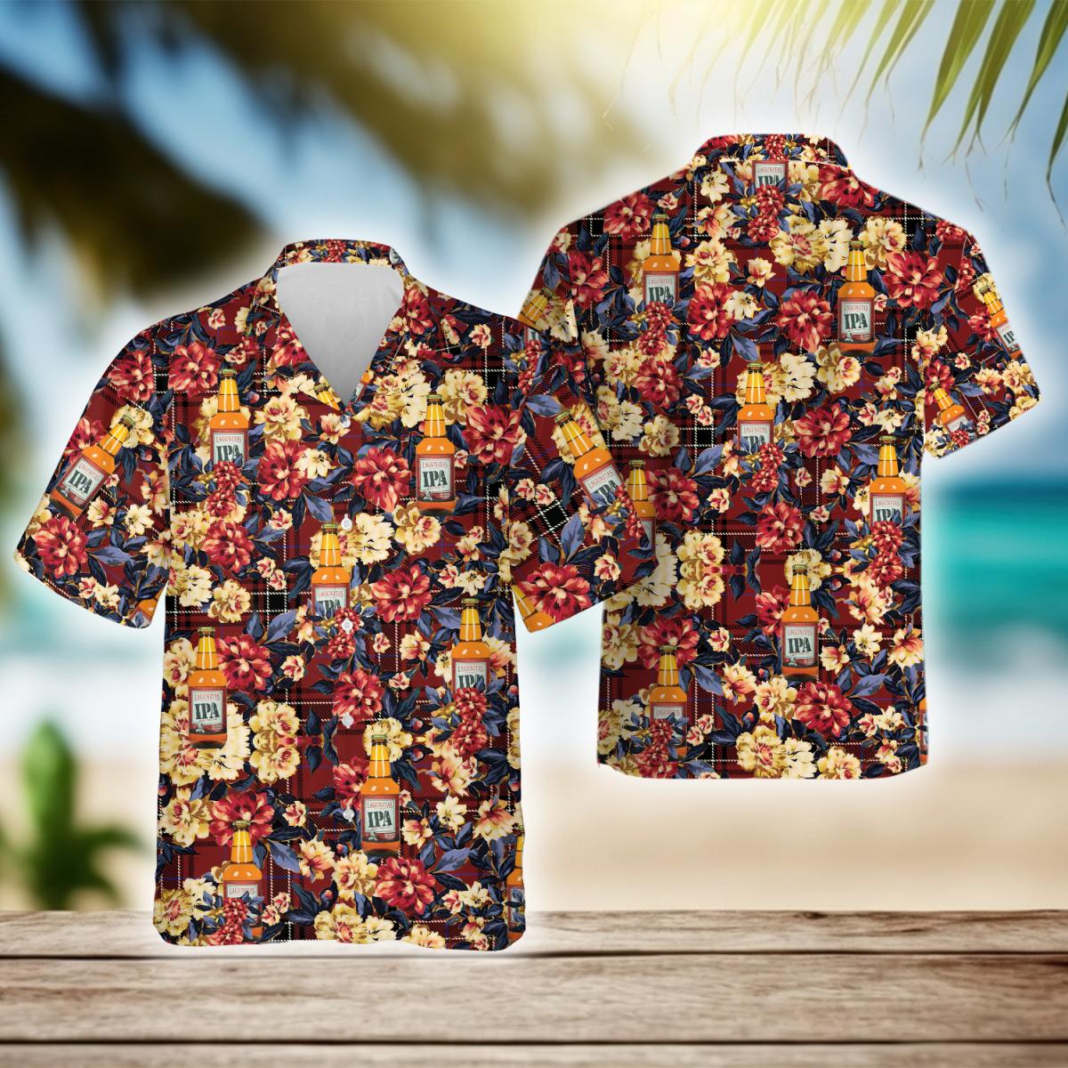 Vintage Floral Pattern Lagunitas Brewing Hawaiian Shirt, Lagunitas Ipa Aloha Summer Beach Shirts, Lagunitas Beer Button Down Hawaiian Shirts