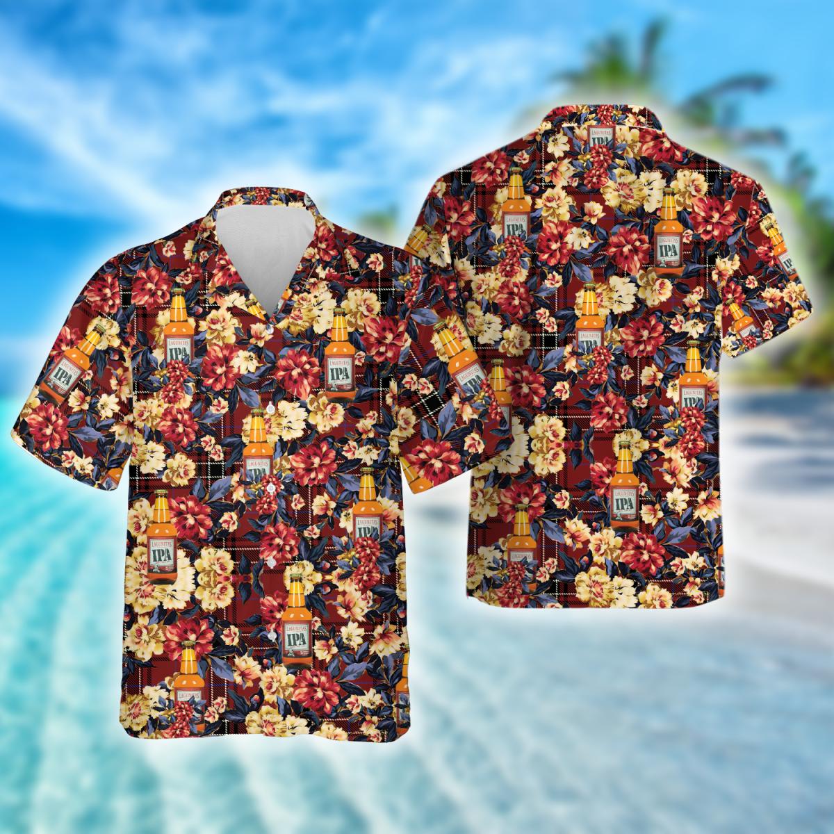 Vintage Floral Pattern Lagunitas Brewing Hawaiian Shirt, Lagunitas Ipa Aloha Summer Beach Shirts, Lagunitas Beer Button Down Hawaiian Shirts