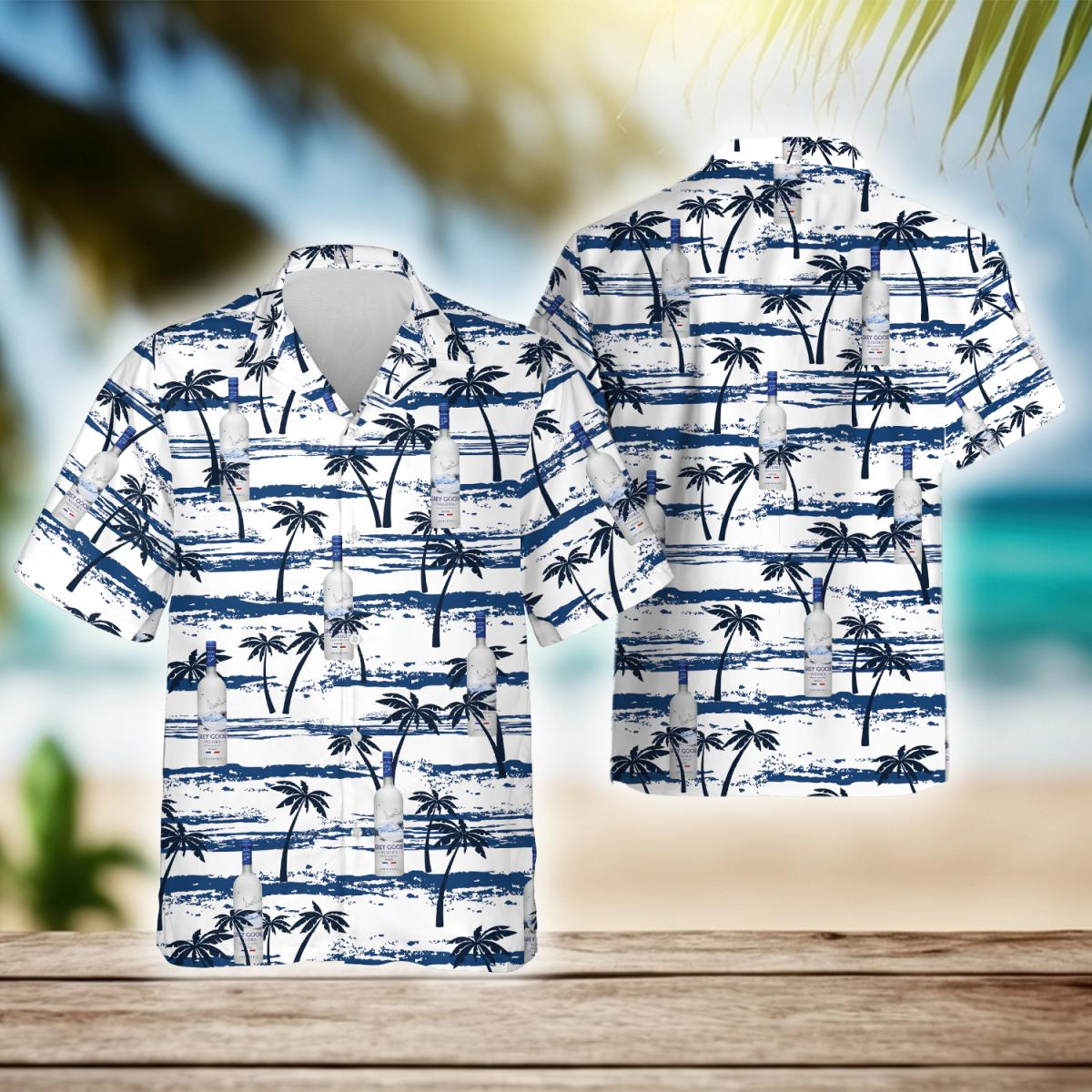 Tropical Palm Tree Pattern Grey Goose Vodka Hawaiian Shirt, Grey Goose Vodka Aloha Summer Beach Shirt, Grey Goose Vodka Button Up Hawaiian Shirt