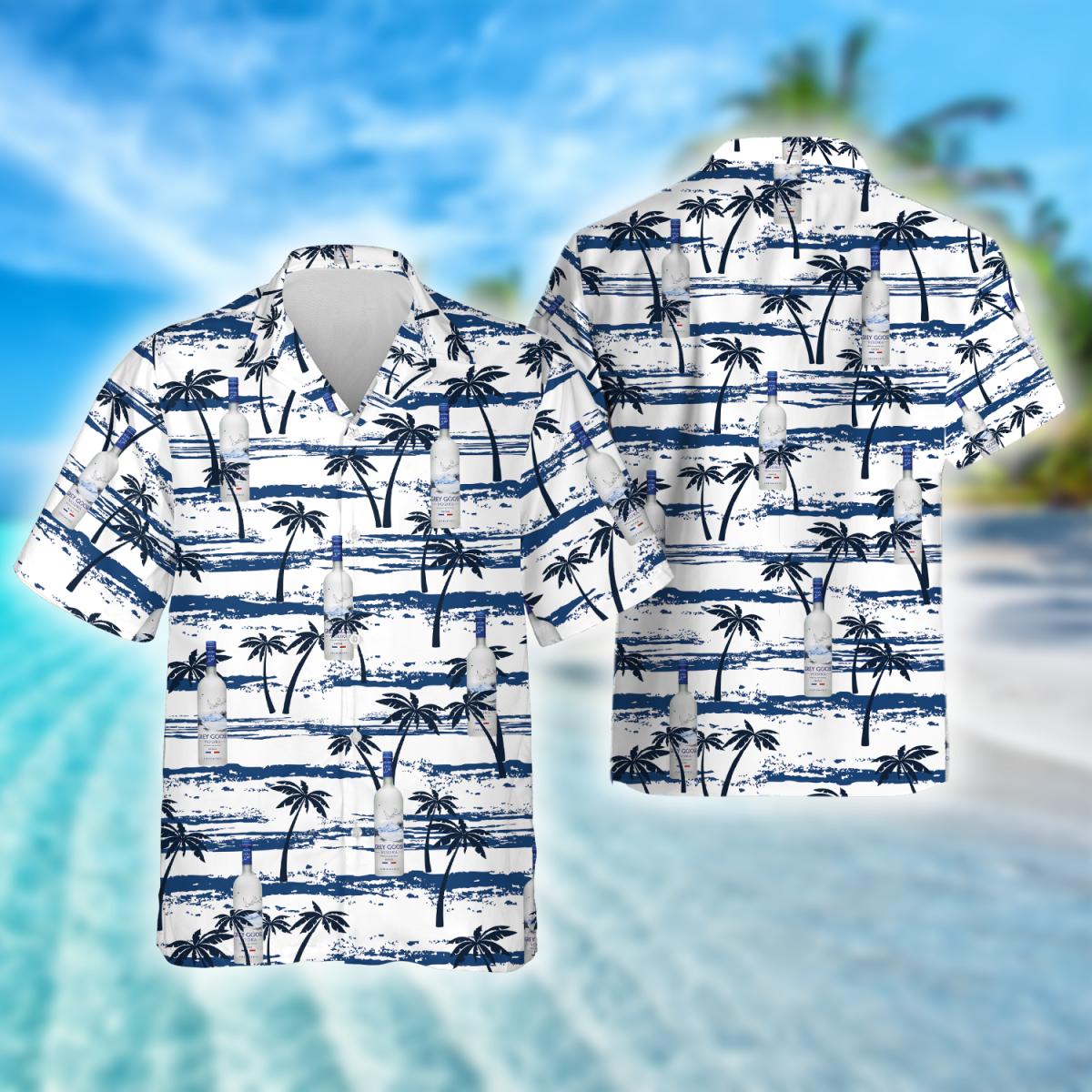 Tropical Palm Tree Pattern Grey Goose Vodka Hawaiian Shirt, Grey Goose Vodka Aloha Summer Beach Shirt, Grey Goose Vodka Button Up Hawaiian Shirt