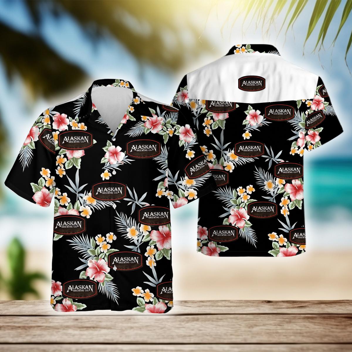 Tropical Floral Alaskan Brewing Hawaiian Shirt, Alaskan Brewing Logo Prints Aloha Summer Beach Shirts, Alaskan Brewing Button Down Hawaiian Shirt