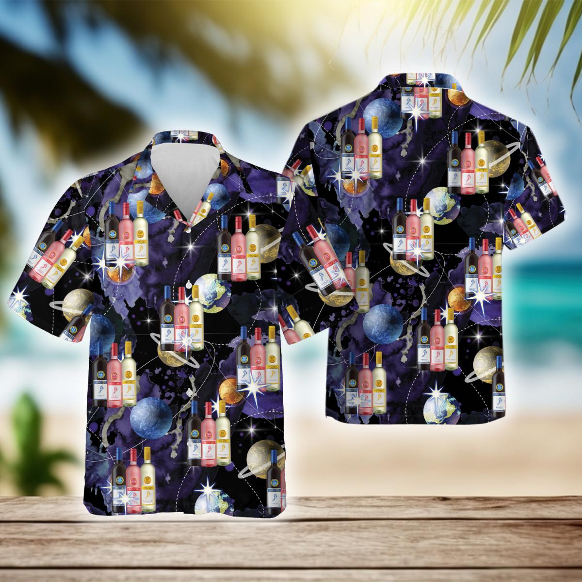 Galaxy Planet Barefoot Wine Hawaiian Shirt, Barefoot Wine Alcohol Drinks Aloha Summer Beach Shirts, Barefoot Wine Button Down Hawaiian Shirt