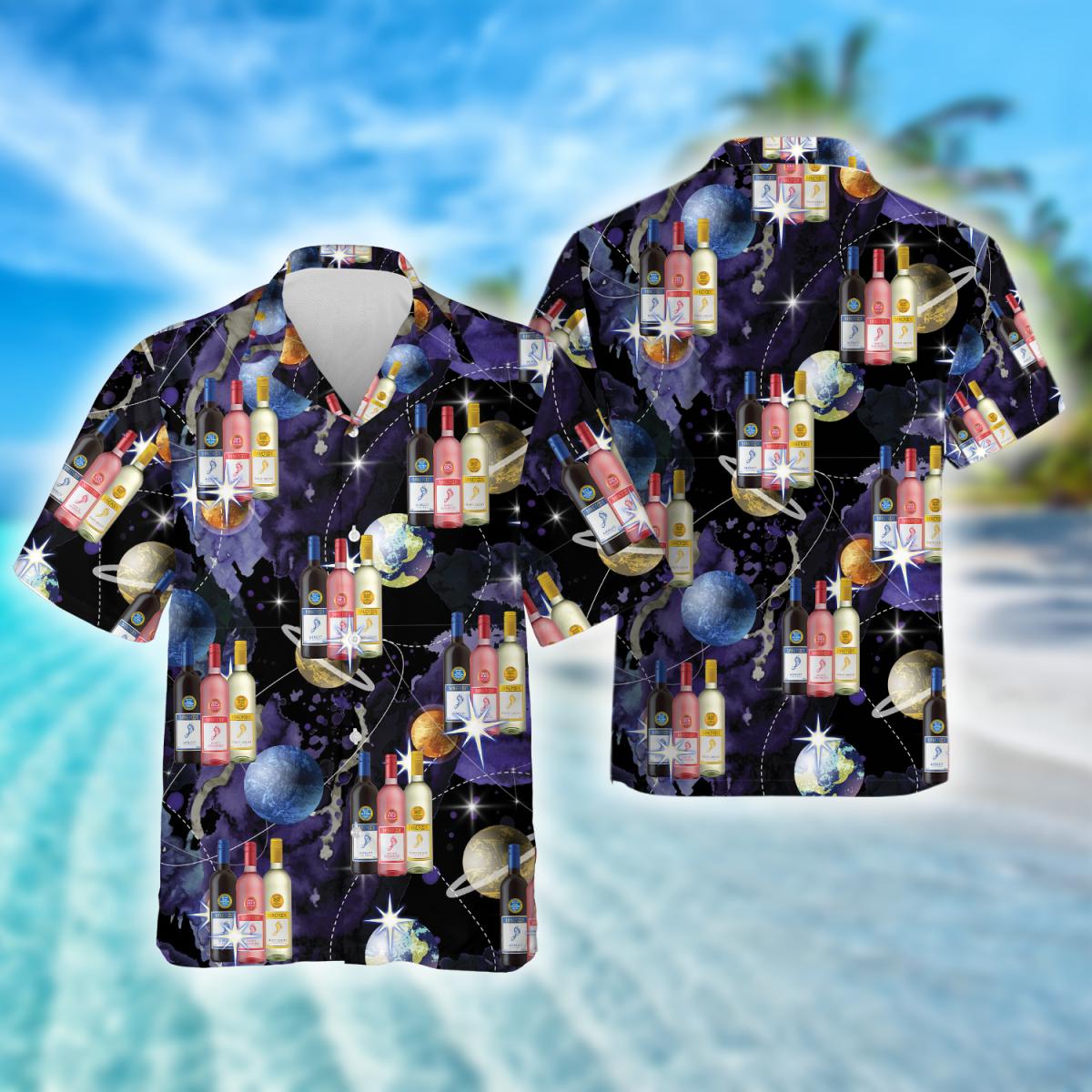 Galaxy Planet Barefoot Wine Hawaiian Shirt, Barefoot Wine Alcohol Drinks Aloha Summer Beach Shirts, Barefoot Wine Button Down Hawaiian Shirt