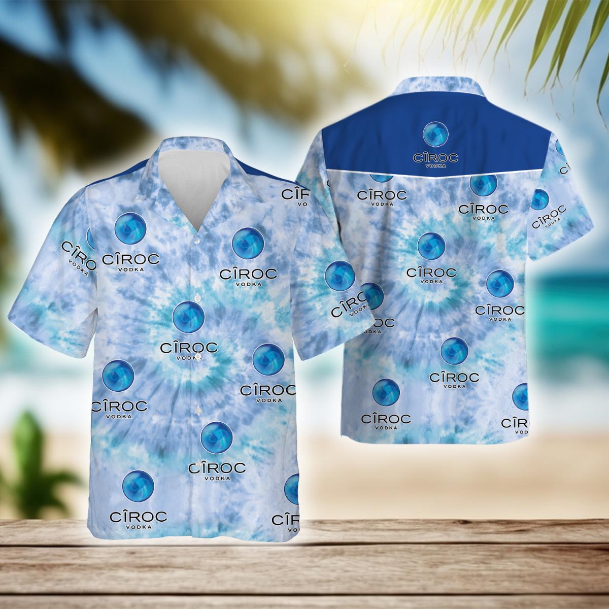 Ciroc Vodka Blue Tie Dye Hawaiian Shirt, Ciroc Vodka Logo Printed Aloha Summer Beach Shirts, Ciroc Vodka Tie Dye Button Down Hawaiian Shirt