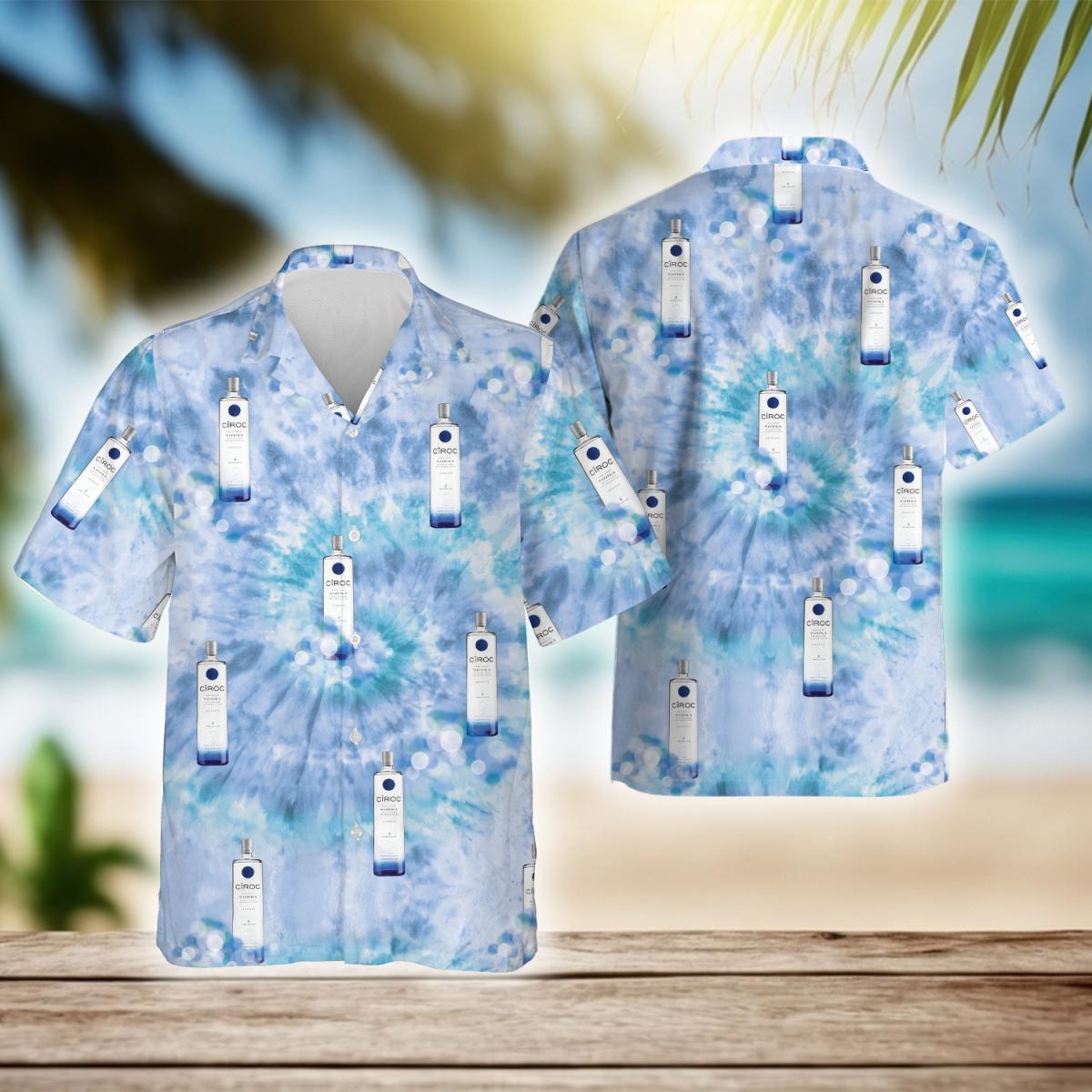 Ciroc Vodka Blue Tie Dye Hawaiian Shirt, Ciroc Vodka Tie Dye Aloha Summer Beach Shirts, Ciroc Vodka Blue Tie Dye Button Down Hawaiian Shirts