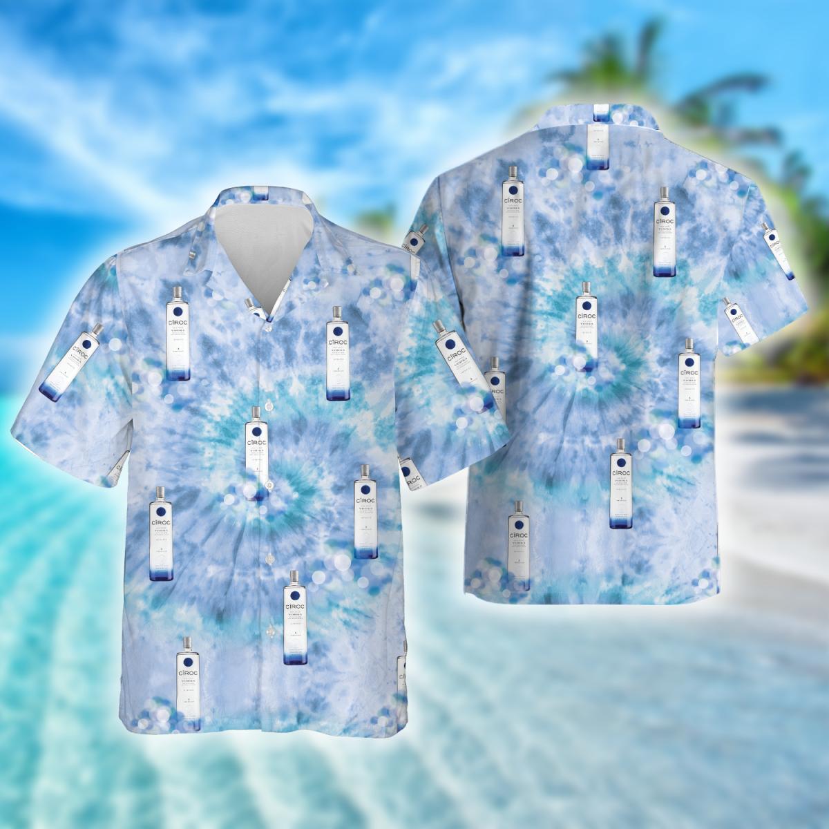 Ciroc Vodka Blue Tie Dye Hawaiian Shirt, Ciroc Vodka Tie Dye Aloha Summer Beach Shirts, Ciroc Vodka Blue Tie Dye Button Down Hawaiian Shirts