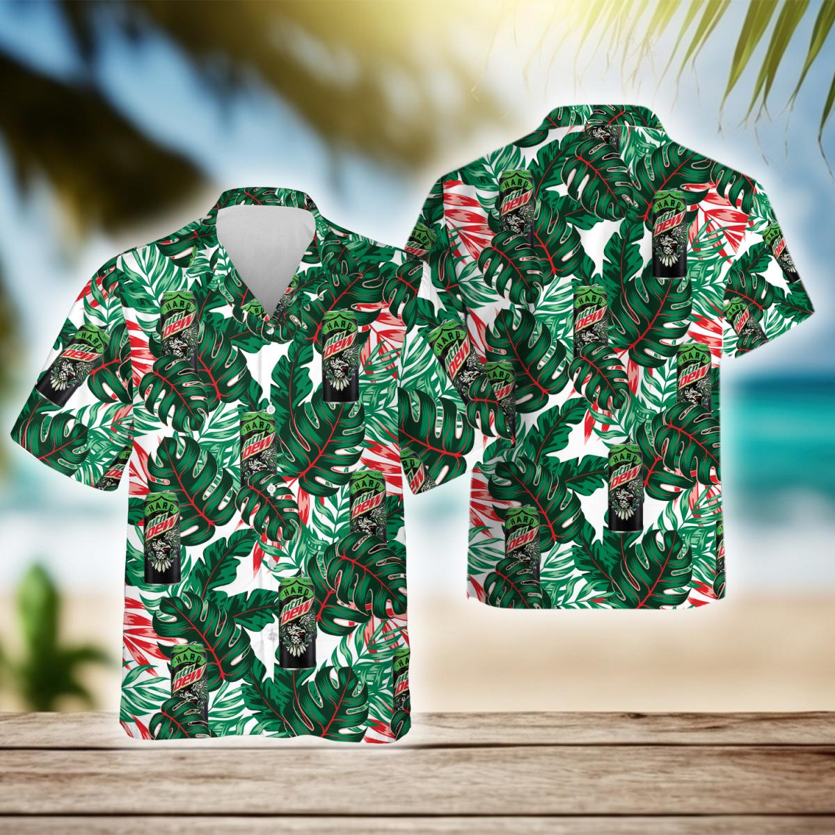 Tropical Leaves Pattern Mountain Dew Hawaiian Shirts, Mountain Dew Drink Aloha Summer Beach Shirts, Hard Mountain Dew Button Down Hawaiian Shirts