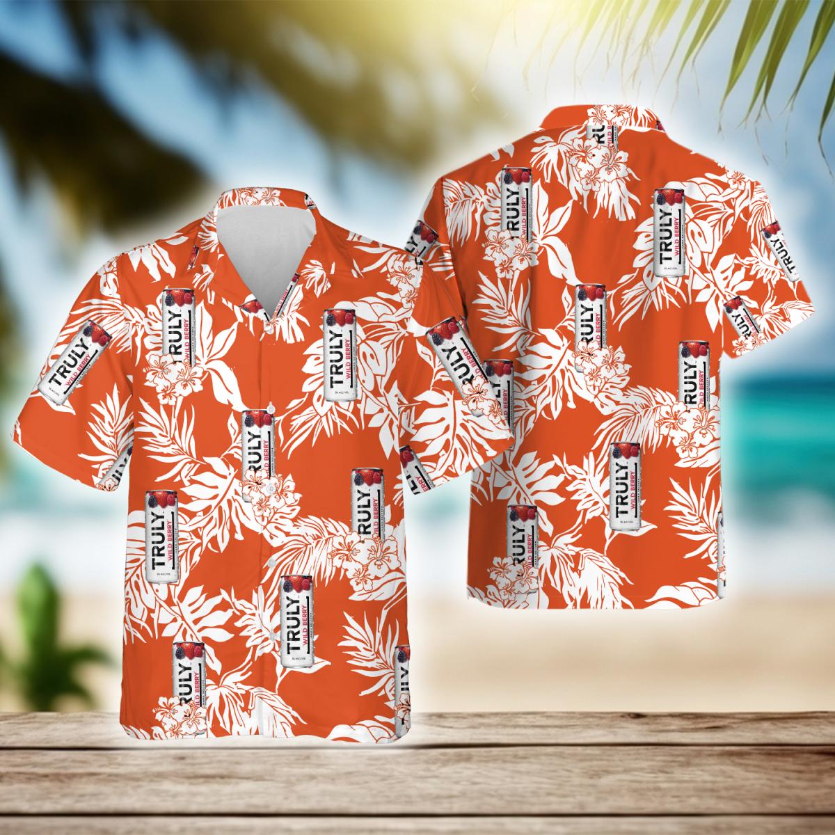 Tropical Leaf Truly Hard Seltzer Hawaiian Shirt, Truly Hard Seltzer Drink Aloha Summer Beach Shirt, Truly Hard Seltzer Button Down Hawaiian Shirt