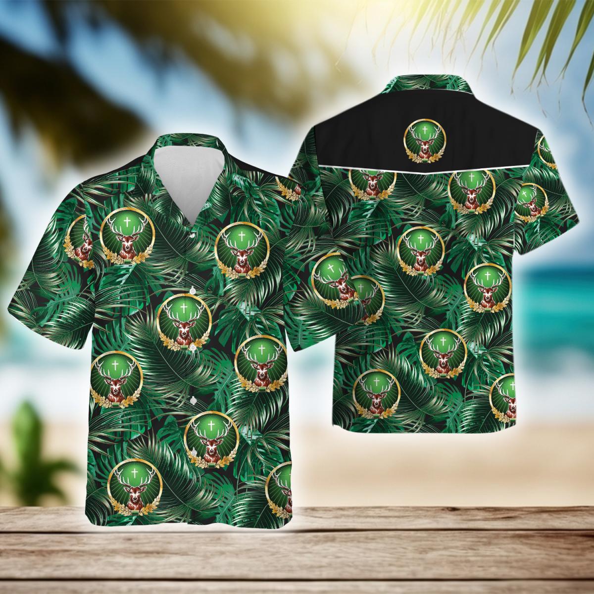 Tropical Palm Leaves Jagermeister Hawaiian Shirt, Jagermeister Logo Aloha Summer Beach Shirt, Jagermeister Logo Print Button Down Hawaiian Shirt