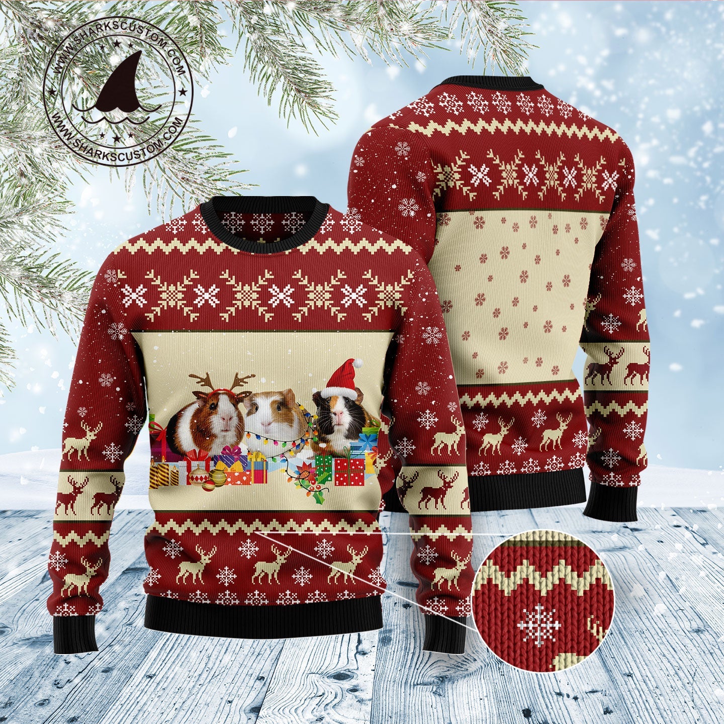 Christmas Guinea Pig Ugly Christmas Sweater, Guniea Pigmas Christmas Ugly Sweater, Guinea Pig Christmas Aop Crewneck Knitted Ugly Sweater