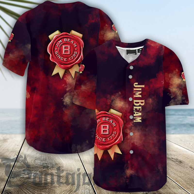 Jim Beam Colorful Red Smoke Baseball Jersey Shirts, Jim Beam Logo Printed 3d Baseball Jersey, Jim Beam Whiskey Unisex Baseball Jersey