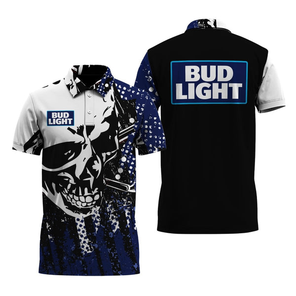 Bud Light Beer Skull Legend 3d Printed Polo Shirt, Bud Light Beer Skull Aop Polo Shirt, Bud Light Beer Logo 3d Men's Polo Shirt