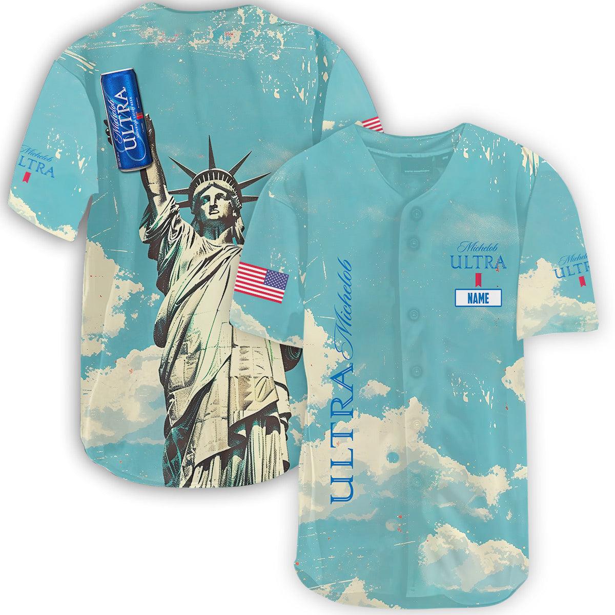 Personalized Michelob Ultra Statue Of Liberty Vintage Jersey, Michelob Ultra American Liberty Baseball Jersey, Michelob Ultra Baseball Jersey