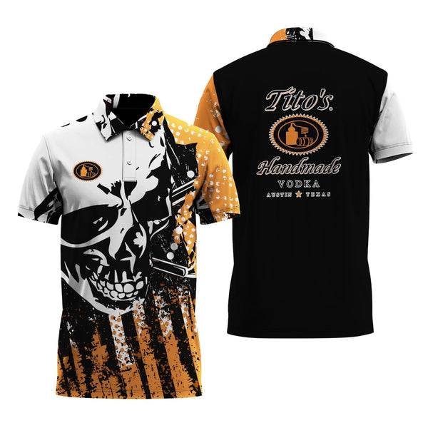 Tito's Handmade Vodka Skull Legend 3d Printed Polo Shirt, Tito's Vodka Men's Short Sleeve Polo Shirt, Tito's Vodka Logo 3d Men's Polo Shirt