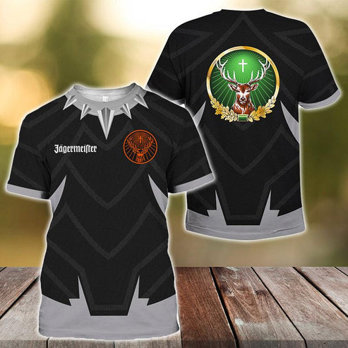 Jagermeister Black Panther 3d T-shirt, Jagermeister Black Panther Armor T-shirt, Jagermeister Logo All Over Printed 3d T-shirt