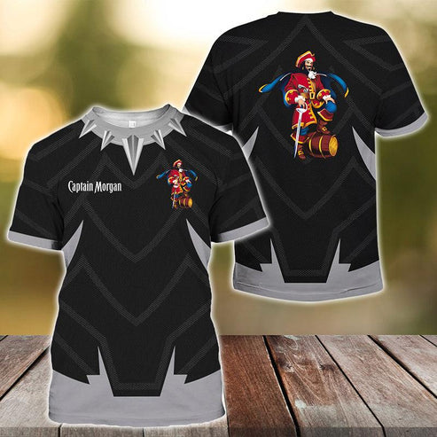 Captain Morgan Black Panther 3d T-shirt, Captain Morgan Black Panther Armor T-shirt, Captain Morgan Logo All Over Printed 3d T-shirt