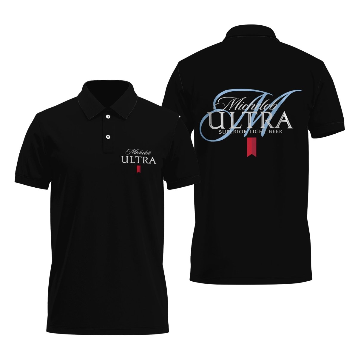 Michelob Ultra Superior Light Beer Golf Polo Shirt, Michelob Ultra Logo Print All Black Polo Shirt, Michelob Ultra Men's Short Sleeve Polo Shirt