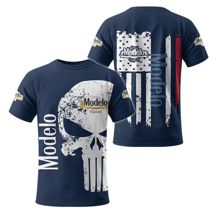 Cerveza Modelo Punisher Skull Us Flag 3d T-shirt, Cerveza Modelo Skull All Over Print T-shirt, Cerveza Modelo Unisex 3d T-shirt