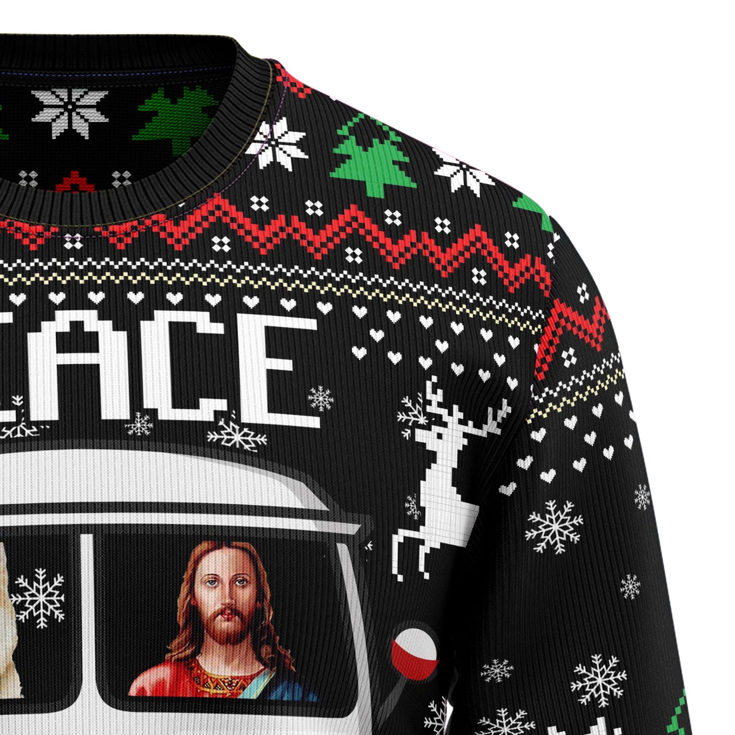 Christ & Shiba Inu Peace On Earth Ugly Christmas Sweater, Funny Jesus & Shiba On Camper Van Ugly Sweater, Christmas Crewneck Knitted Ugly Sweater