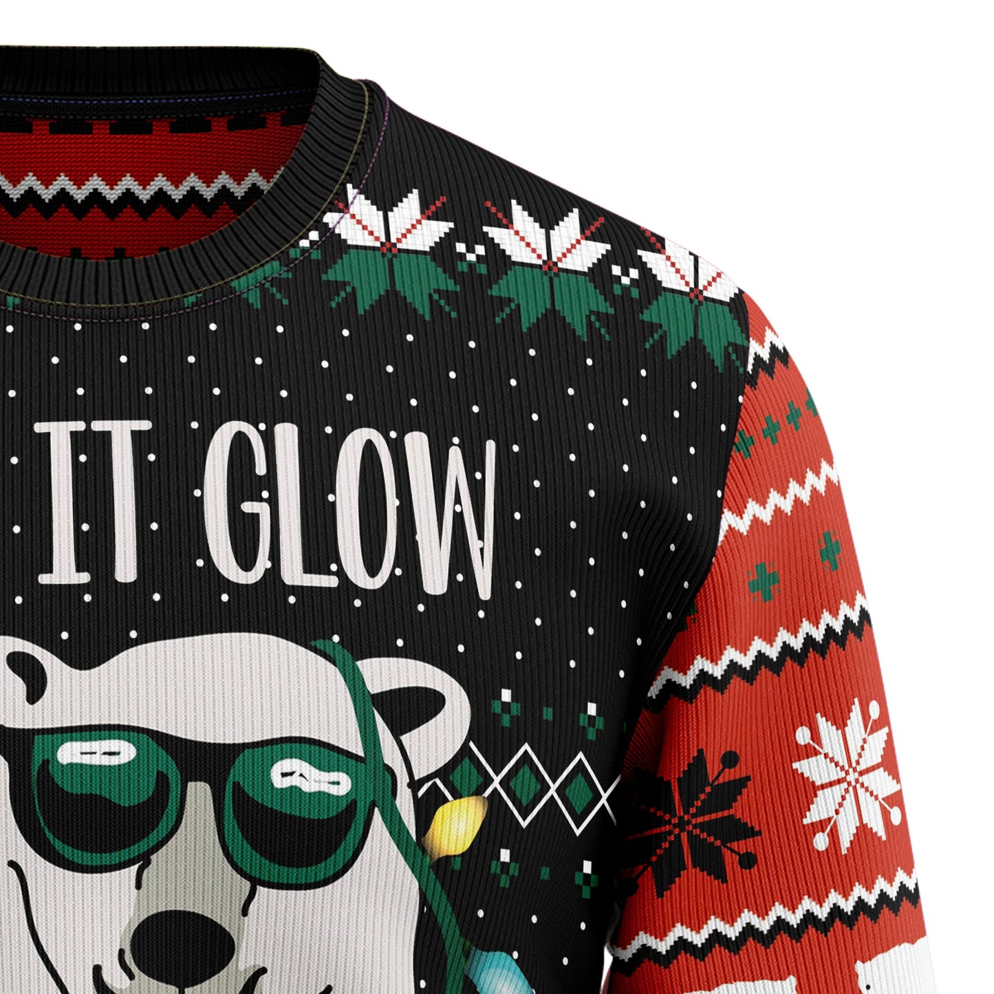 Let It Glow Polar Bear Ugly Christmas Sweater, Xmas Lights Polar Bear All-over Print Ugly Sweater, Polar Bear Xmas Crewneck Knitted Ugly Sweater