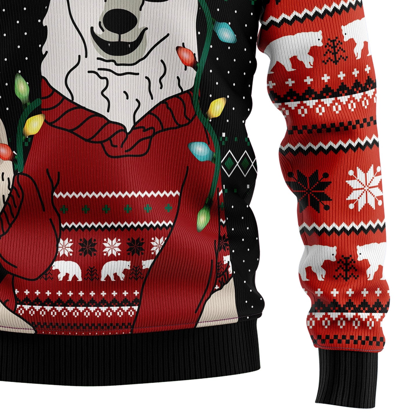 Let It Glow Polar Bear Ugly Christmas Sweater, Xmas Lights Polar Bear All-over Print Ugly Sweater, Polar Bear Xmas Crewneck Knitted Ugly Sweater