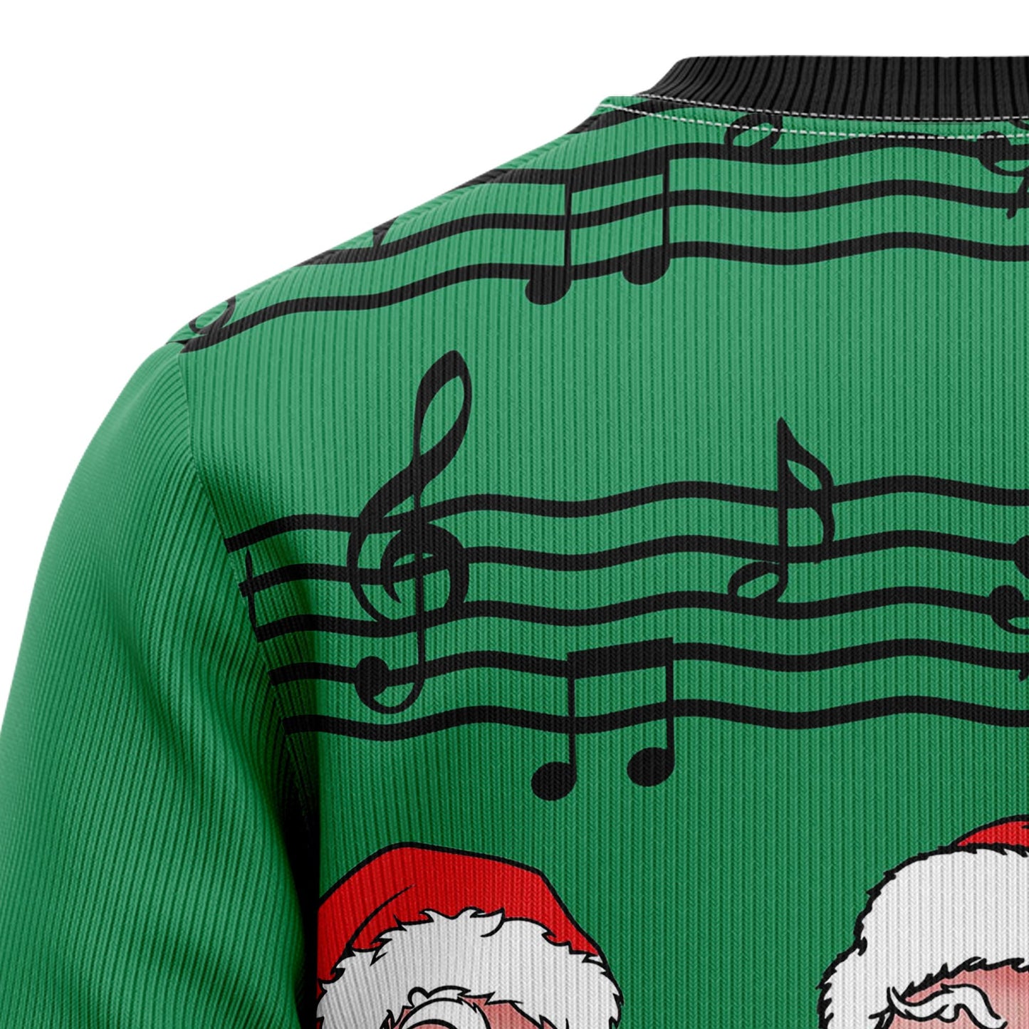 Christmas Santa Claus And Music Notes Ugly Xmas Sweater, Santa Red & Green All-over Print Ugly Sweater, Xmas Santa Crewneck Knitted Ugly Sweater