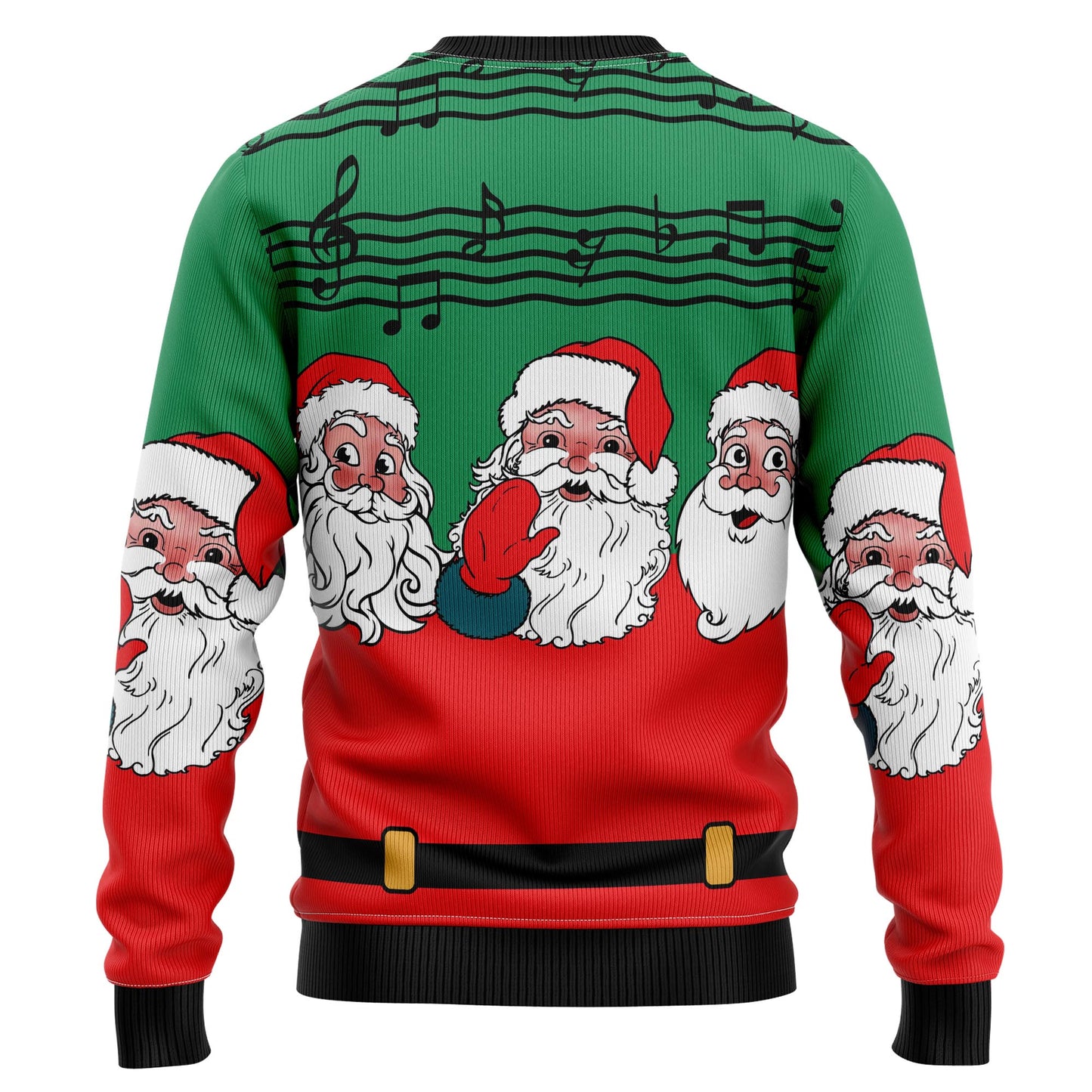 Christmas Santa Claus And Music Notes Ugly Xmas Sweater, Santa Red & Green All-over Print Ugly Sweater, Xmas Santa Crewneck Knitted Ugly Sweater