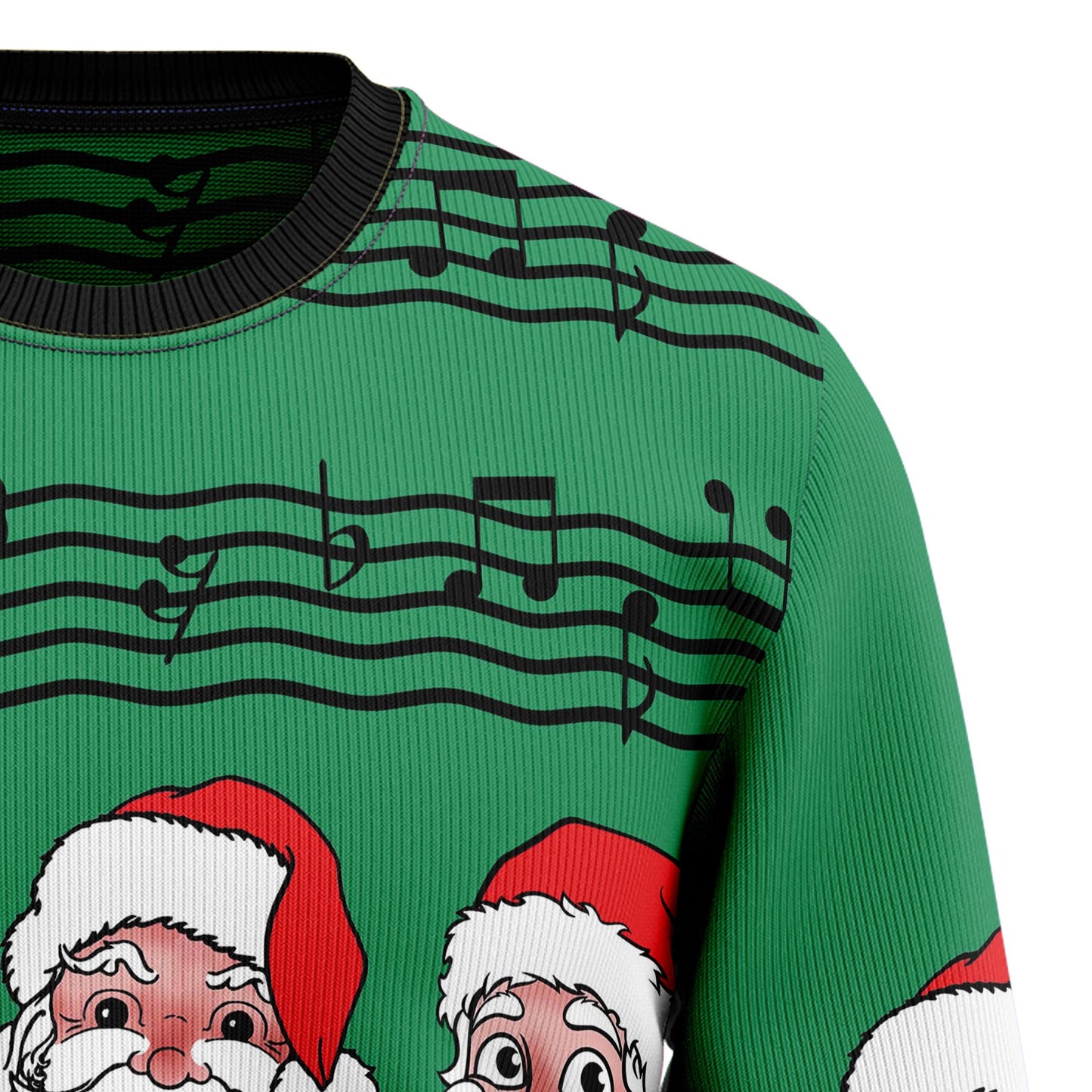 Christmas Santa Claus And Music Notes Ugly Xmas Sweater, Santa Red & Green All-over Print Ugly Sweater, Xmas Santa Crewneck Knitted Ugly Sweater