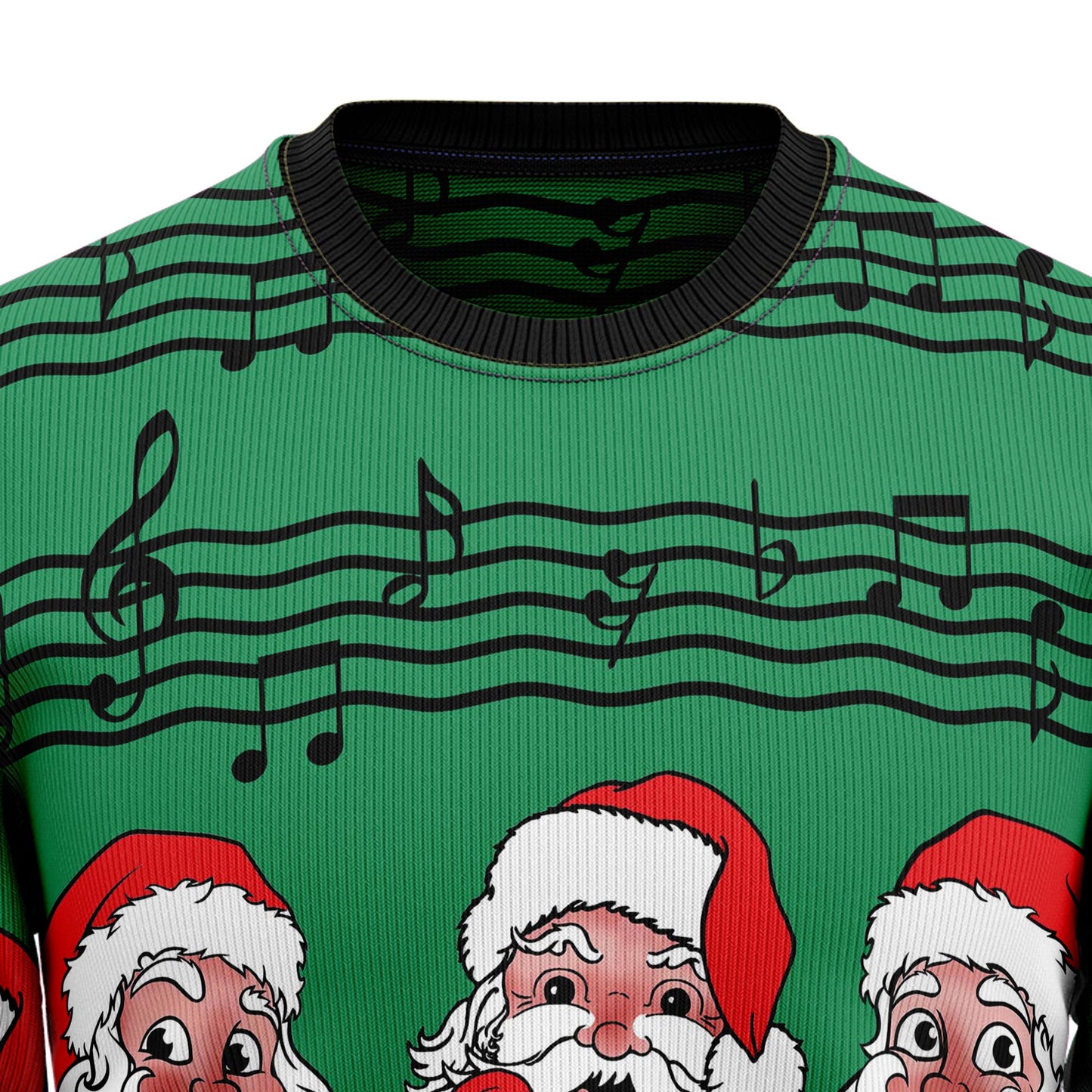 Christmas Santa Claus And Music Notes Ugly Xmas Sweater, Santa Red & Green All-over Print Ugly Sweater, Xmas Santa Crewneck Knitted Ugly Sweater