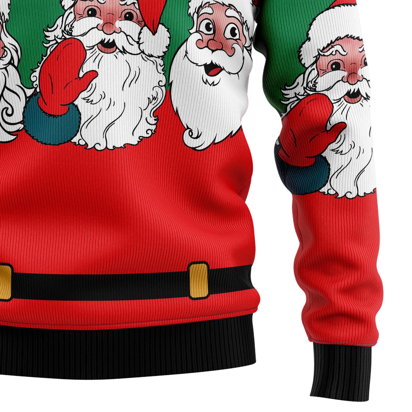 Christmas Santa Claus And Music Notes Ugly Xmas Sweater, Santa Red & Green All-over Print Ugly Sweater, Xmas Santa Crewneck Knitted Ugly Sweater