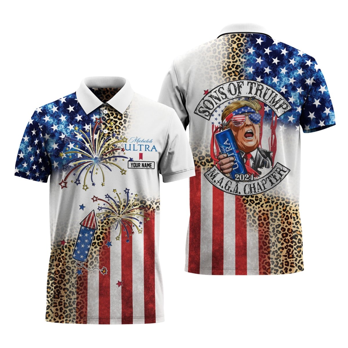 Personalized Michelob Trump Maga Chapter Us Flag Polo Shirt, Michelob Ultra Beer Son Of Trump Polo Shirt, Michelob Ultra Beer 3d Men's Polo Shirt