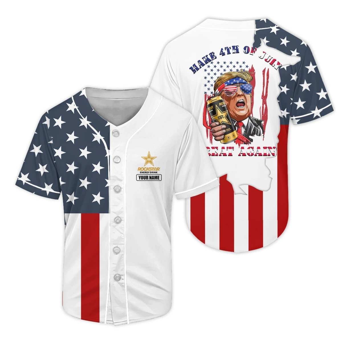 Personalized Rockstar Donald Trump Us Flag Baseball Jersey, Rockstar Energy Drink Us Flag Baseball Jersey, Rockstar Energy Drink Jersey Shirts