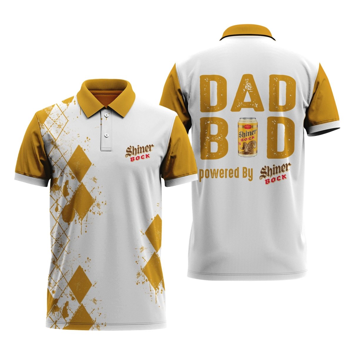 Dad Bod Powered By Shiner Bock Beer Golf Polo Shirt, Shiner Bock Diamond Dad Bod Polo Shirt, Shiner Bock Beer 3d Men's Short Sleeve Polo Shirts