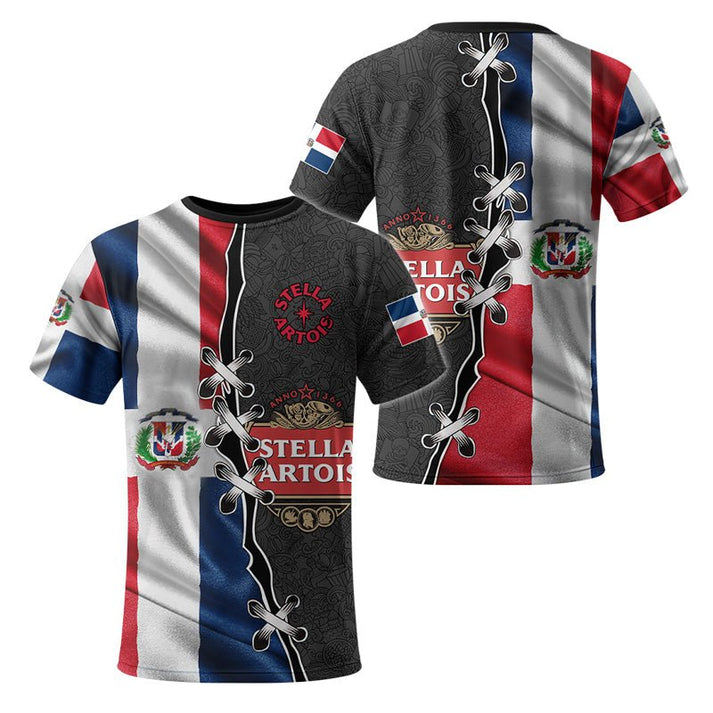 Stella Artois Dominican Republic Flag 3d T-shirt, Republic Flag Stella Artois Aop 3d T-shirt, Stella Artois Dominican Flag T-shirt