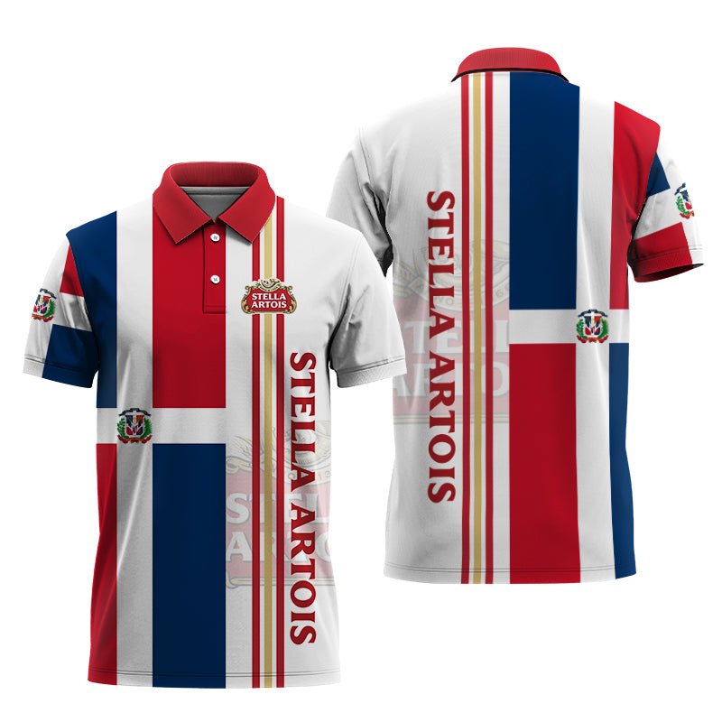 Stella Artois Logo Dominican Republic Flag Polo Shirt, Republic Flag Stella Artois Logo Polo Shirt, Stella Artois Dominican Flag Men's Polo Shirt