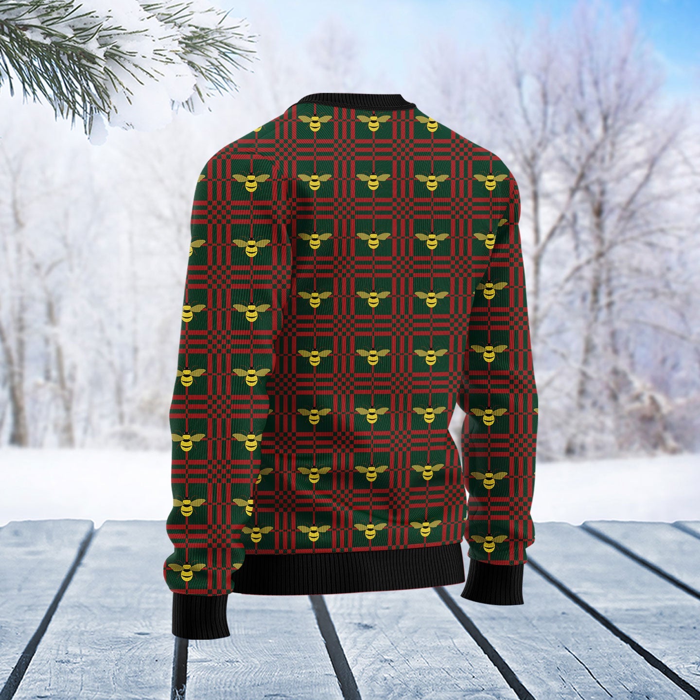 Bee Merry Red Ugly Christmas Sweater, Honey Bee With Santa Hat Christmas Ugly Sweater, Xmas Bee All-over Print Crewneck Ugly Knitted Sweater